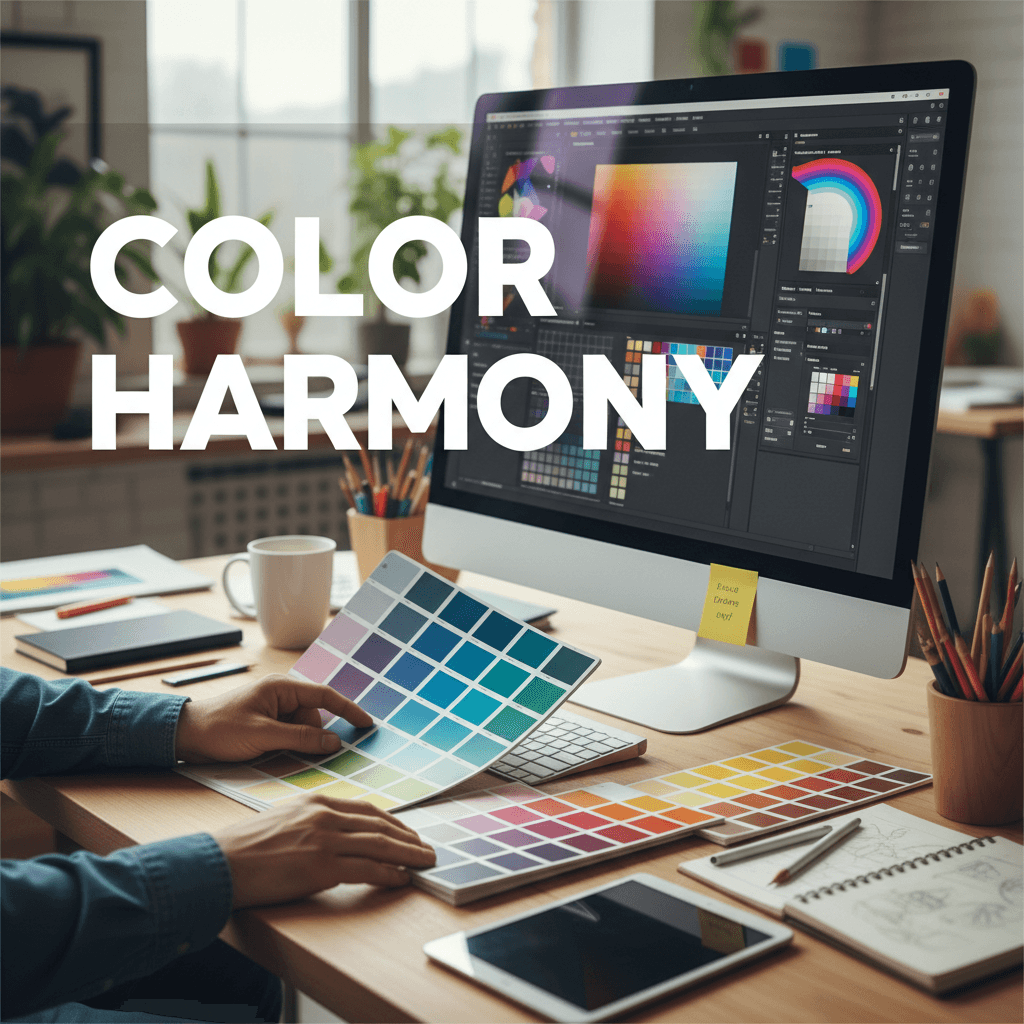 Close-up of a designer selecting color swatches at a workspace