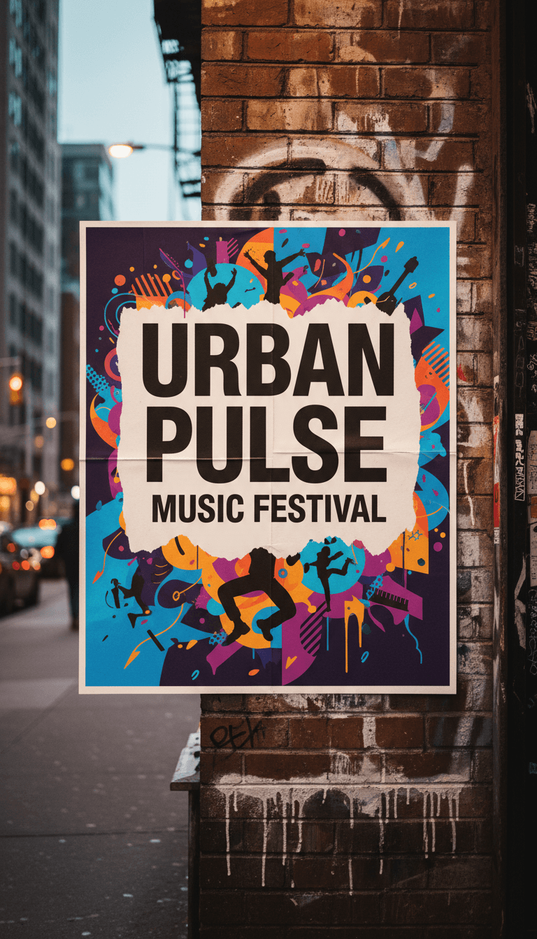 Bold poster design displayed on a brick wall