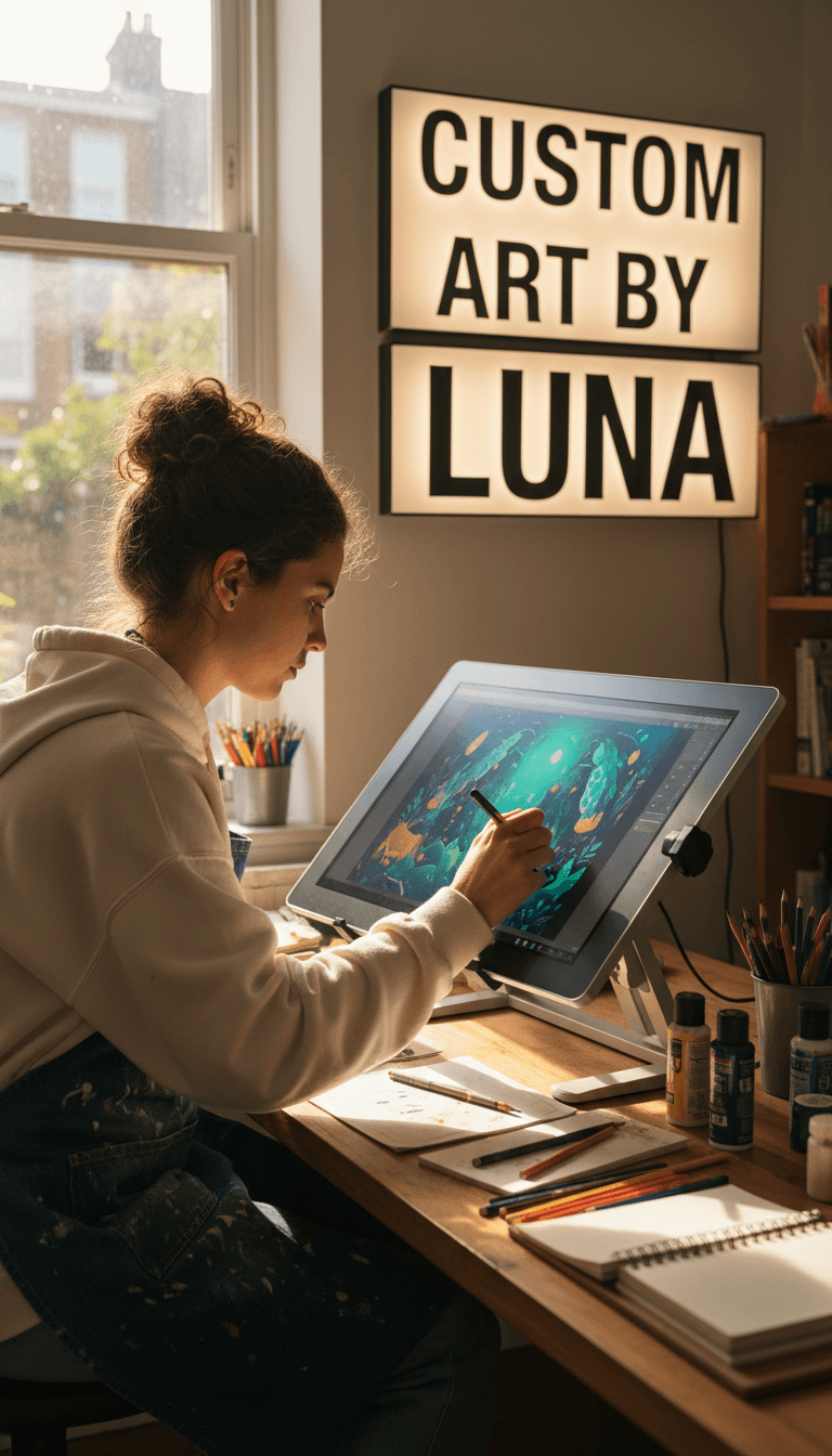 Hand drawing a custom illustration on a graphics tablet