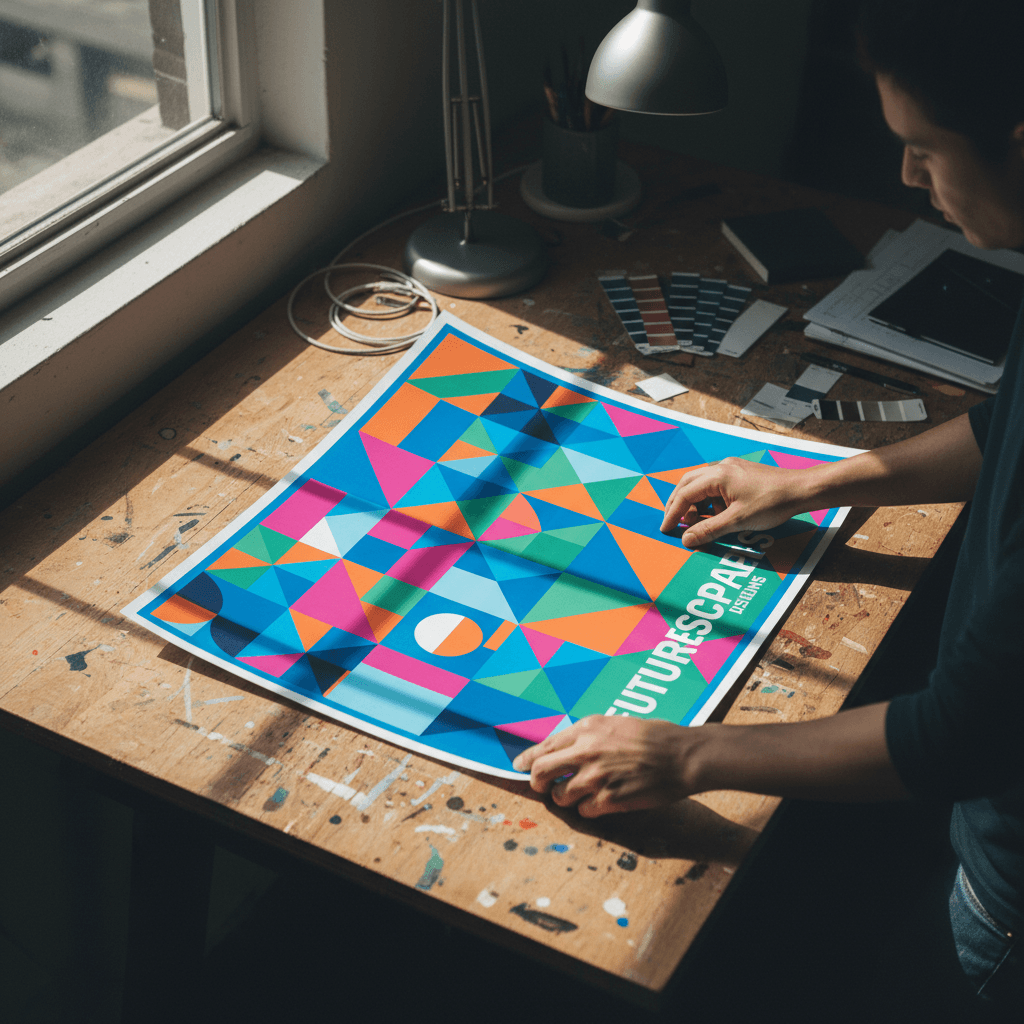 Poster mockup with bold custom typography on a wall