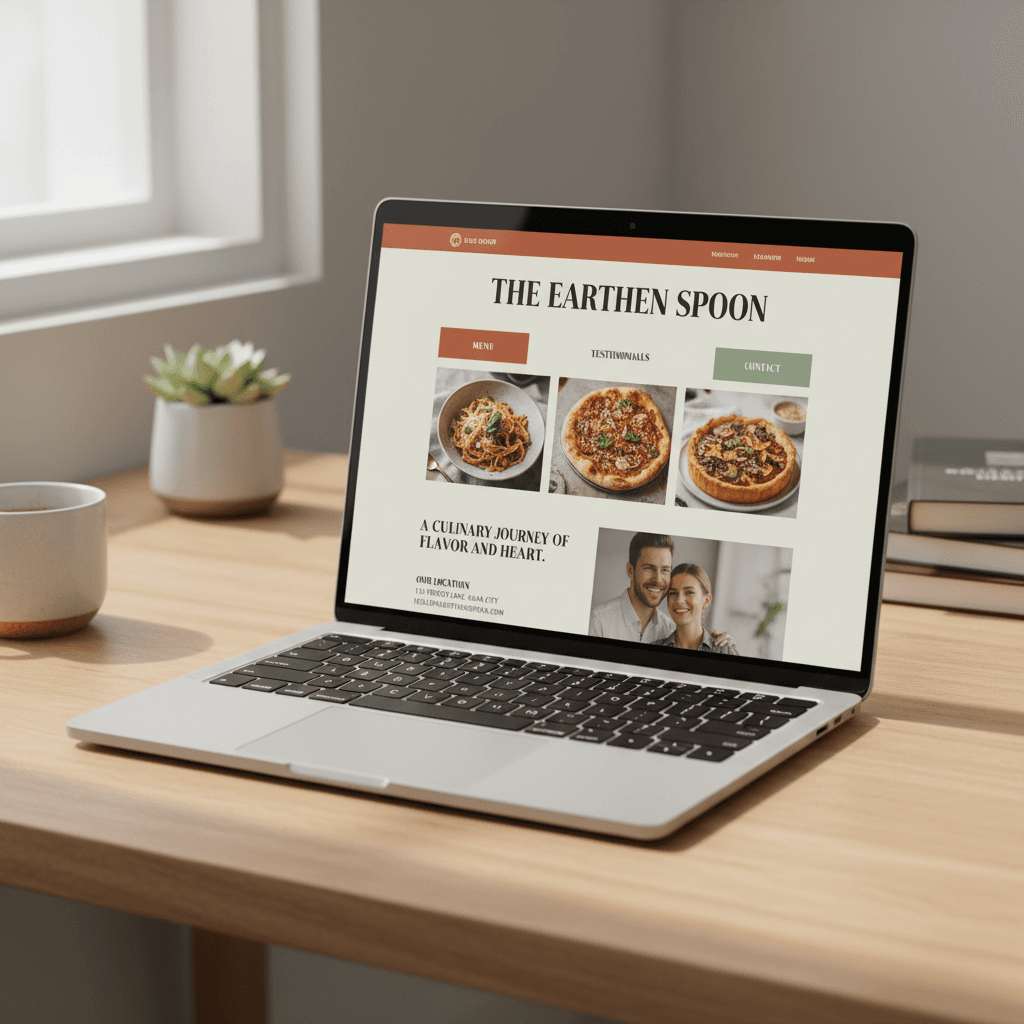 Restaurant menu design with food photography and custom typography layout